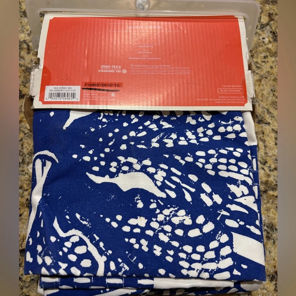 OPALHOUSE NWT toucan bird shower curtain -white/blue